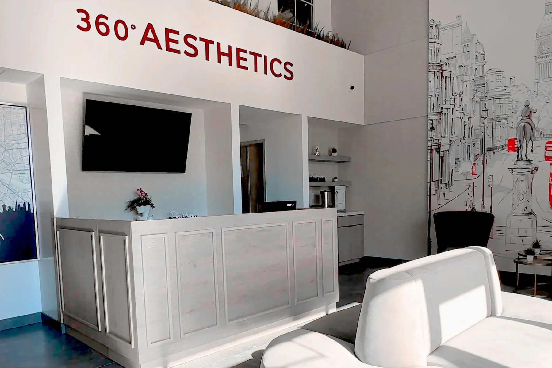 Recepción moderna de 360° Aesthetics en Cosmopolitan City Center, Tijuana